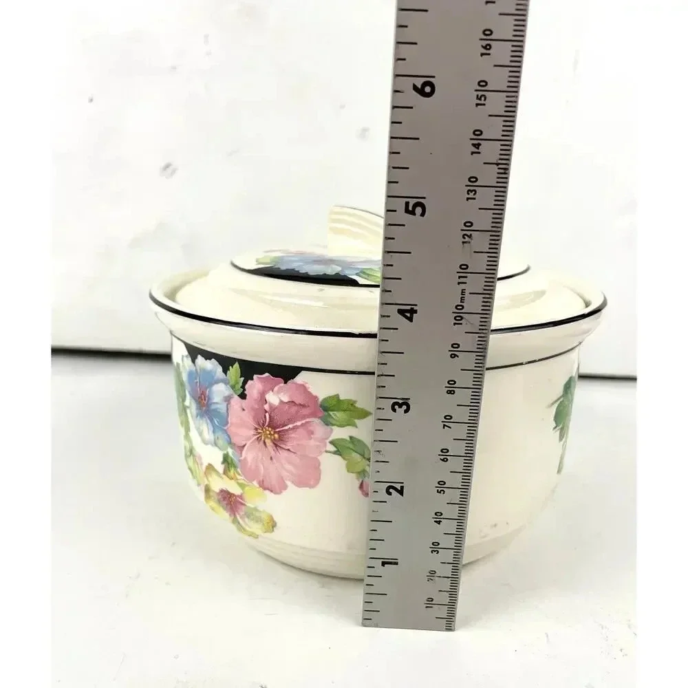 VTG Floral Casserole‎ Dish with Lid Harker Cookingware Hot Oven 1930s